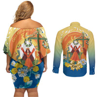 Sverige Glad Midsommar Couples Matching Off Shoulder Short Dress and Long Sleeve Button Shirt Majstang Dancing