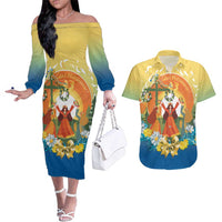 Sverige Glad Midsommar Couples Matching Off The Shoulder Long Sleeve Dress and Hawaiian Shirt Majstang Dancing