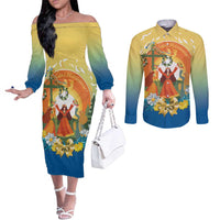 Sverige Glad Midsommar Couples Matching Off The Shoulder Long Sleeve Dress and Long Sleeve Button Shirt Majstang Dancing