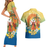 Sverige Glad Midsommar Couples Matching Short Sleeve Bodycon Dress and Hawaiian Shirt Majstang Dancing