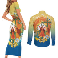 Sverige Glad Midsommar Couples Matching Short Sleeve Bodycon Dress and Long Sleeve Button Shirt Majstang Dancing