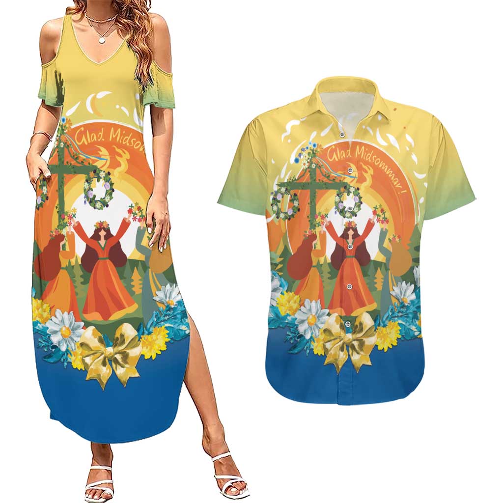 Sverige Glad Midsommar Couples Matching Summer Maxi Dress and Hawaiian Shirt Majstang Dancing