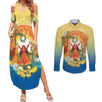 Sverige Glad Midsommar Couples Matching Summer Maxi Dress and Long Sleeve Button Shirt Majstang Dancing