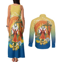 Sverige Glad Midsommar Couples Matching Tank Maxi Dress and Long Sleeve Button Shirt Majstang Dancing