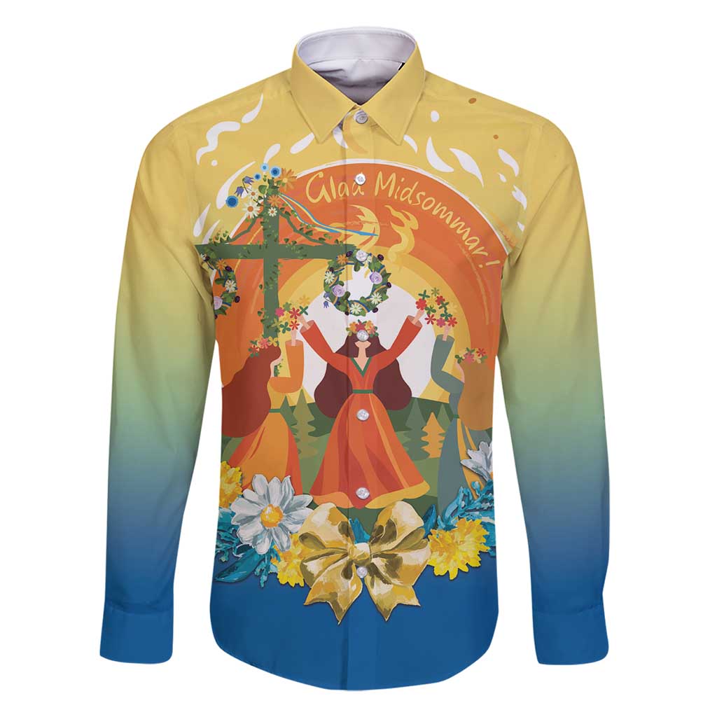 Sverige Glad Midsommar Family Matching Long Sleeve Bodycon Dress and Hawaiian Shirt Majstang Dancing