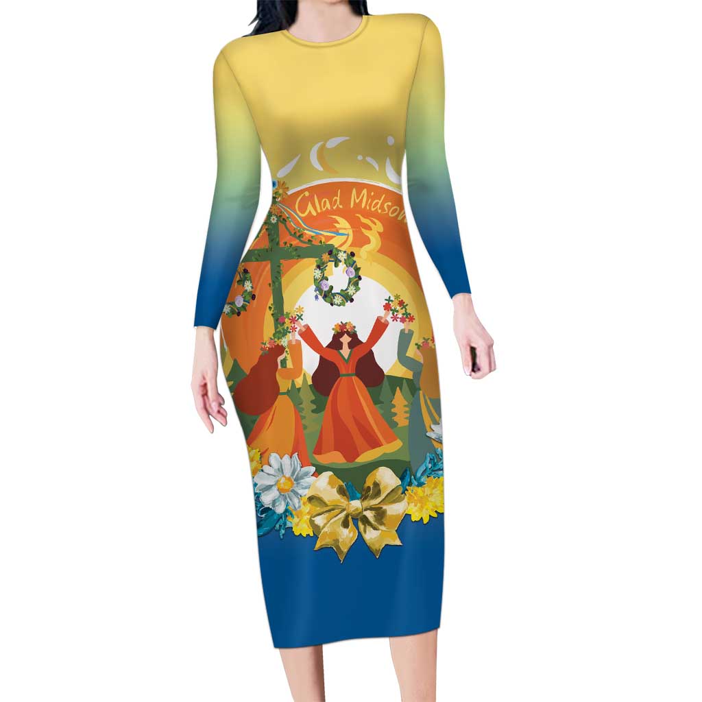 Sverige Glad Midsommar Family Matching Long Sleeve Bodycon Dress and Hawaiian Shirt Majstang Dancing