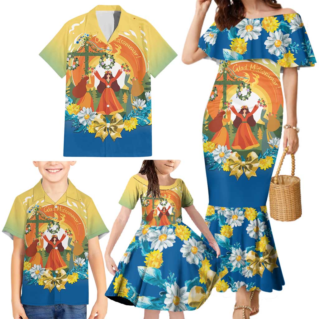 Sverige Glad Midsommar Family Matching Mermaid Dress and Hawaiian Shirt Majstang Dancing
