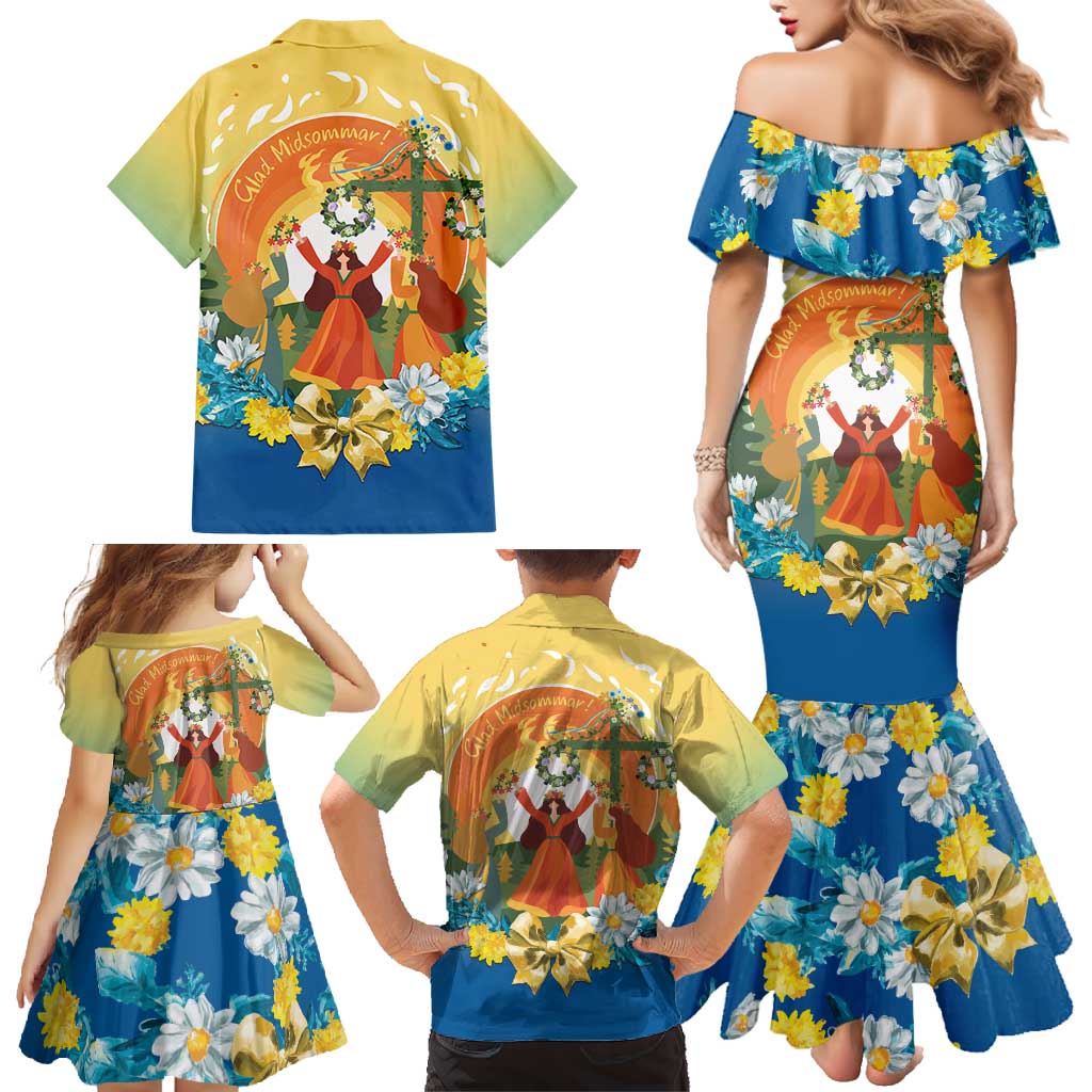 Sverige Glad Midsommar Family Matching Mermaid Dress and Hawaiian Shirt Majstang Dancing