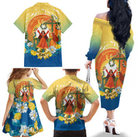 Sverige Glad Midsommar Family Matching Off The Shoulder Long Sleeve Dress and Hawaiian Shirt Majstang Dancing