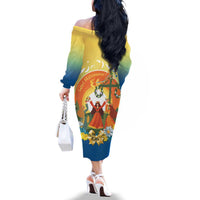 Sverige Glad Midsommar Family Matching Off The Shoulder Long Sleeve Dress and Hawaiian Shirt Majstang Dancing