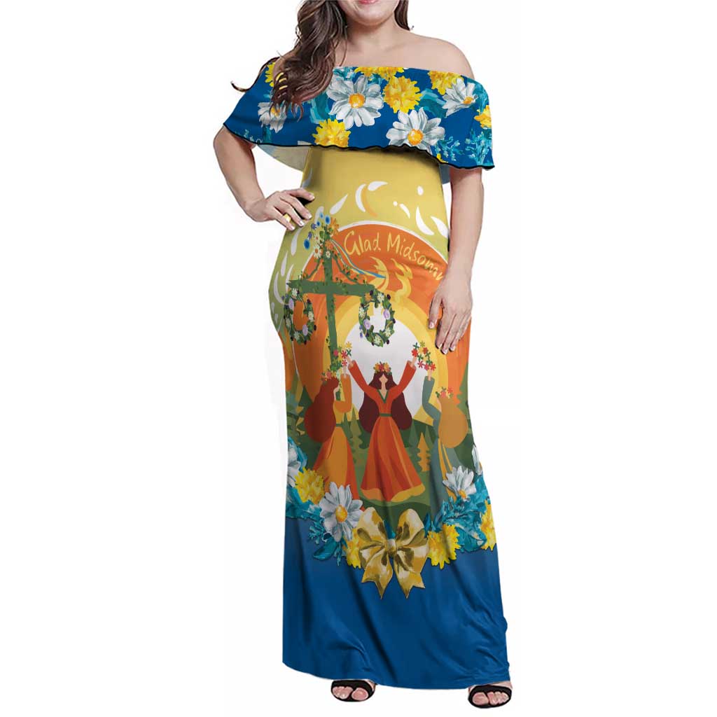 Sverige Glad Midsommar Family Matching Off Shoulder Maxi Dress and Hawaiian Shirt Majstang Dancing