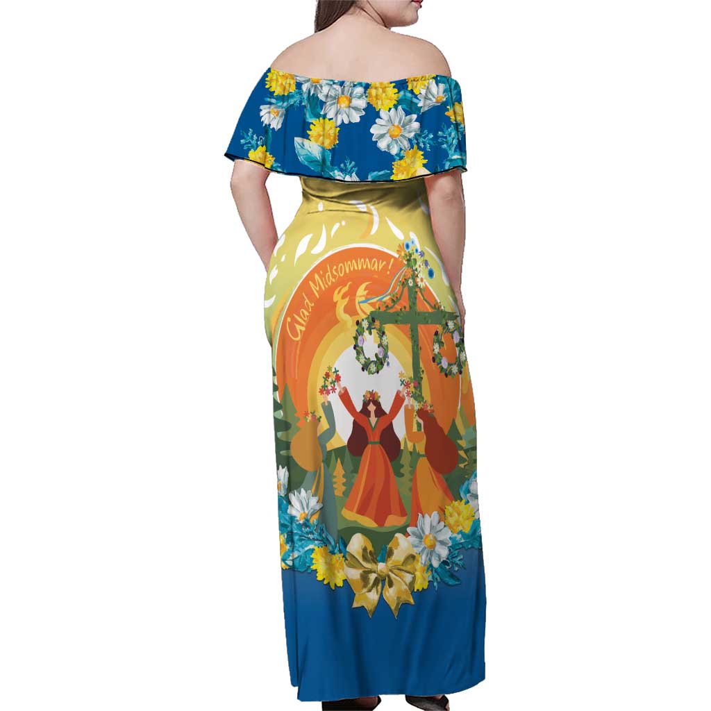 Sverige Glad Midsommar Family Matching Off Shoulder Maxi Dress and Hawaiian Shirt Majstang Dancing