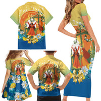 Sverige Glad Midsommar Family Matching Short Sleeve Bodycon Dress and Hawaiian Shirt Majstang Dancing