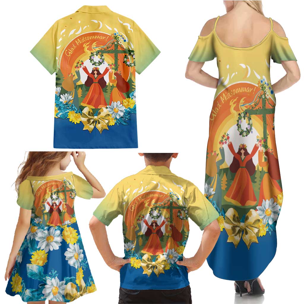 Sverige Glad Midsommar Family Matching Summer Maxi Dress and Hawaiian Shirt Majstang Dancing