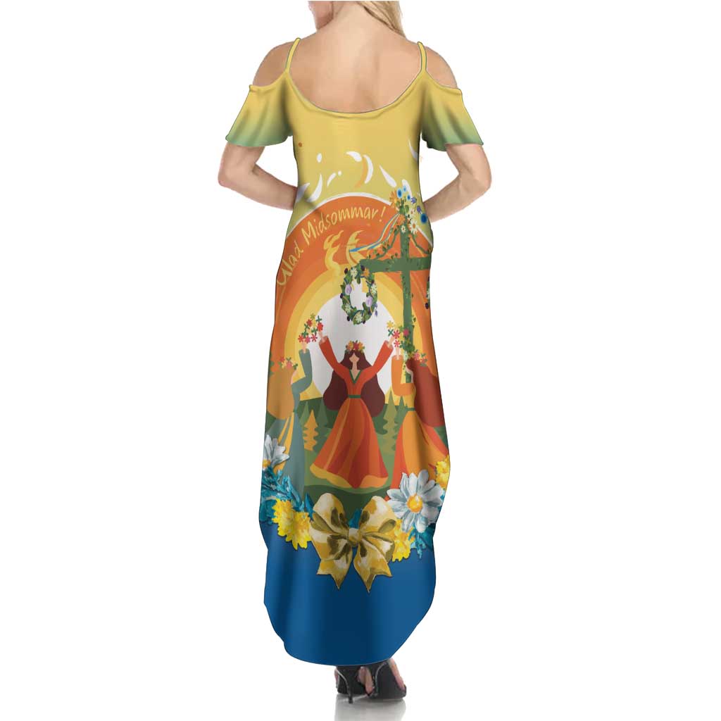 Sverige Glad Midsommar Family Matching Summer Maxi Dress and Hawaiian Shirt Majstang Dancing