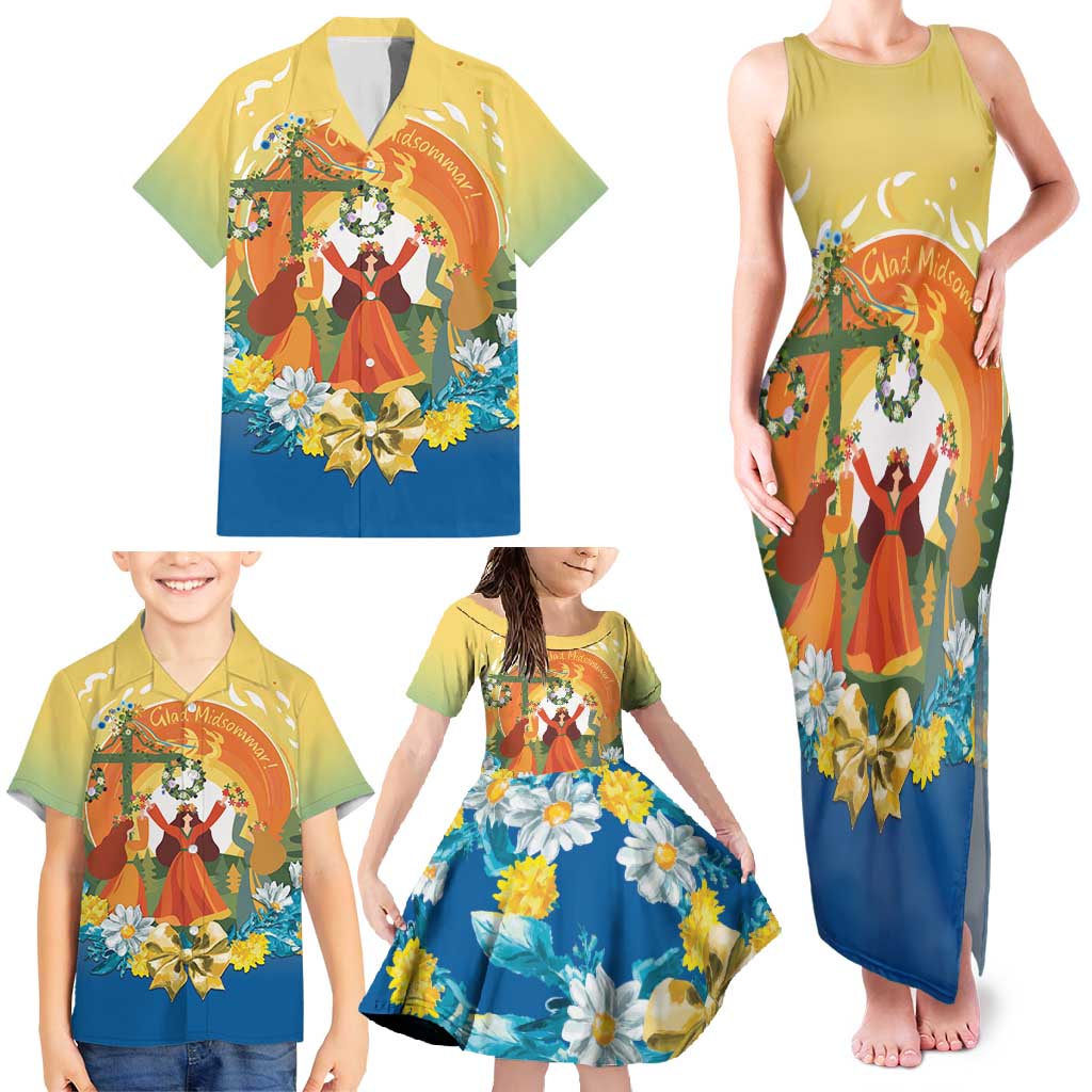 Sverige Glad Midsommar Family Matching Tank Maxi Dress and Hawaiian Shirt Majstang Dancing