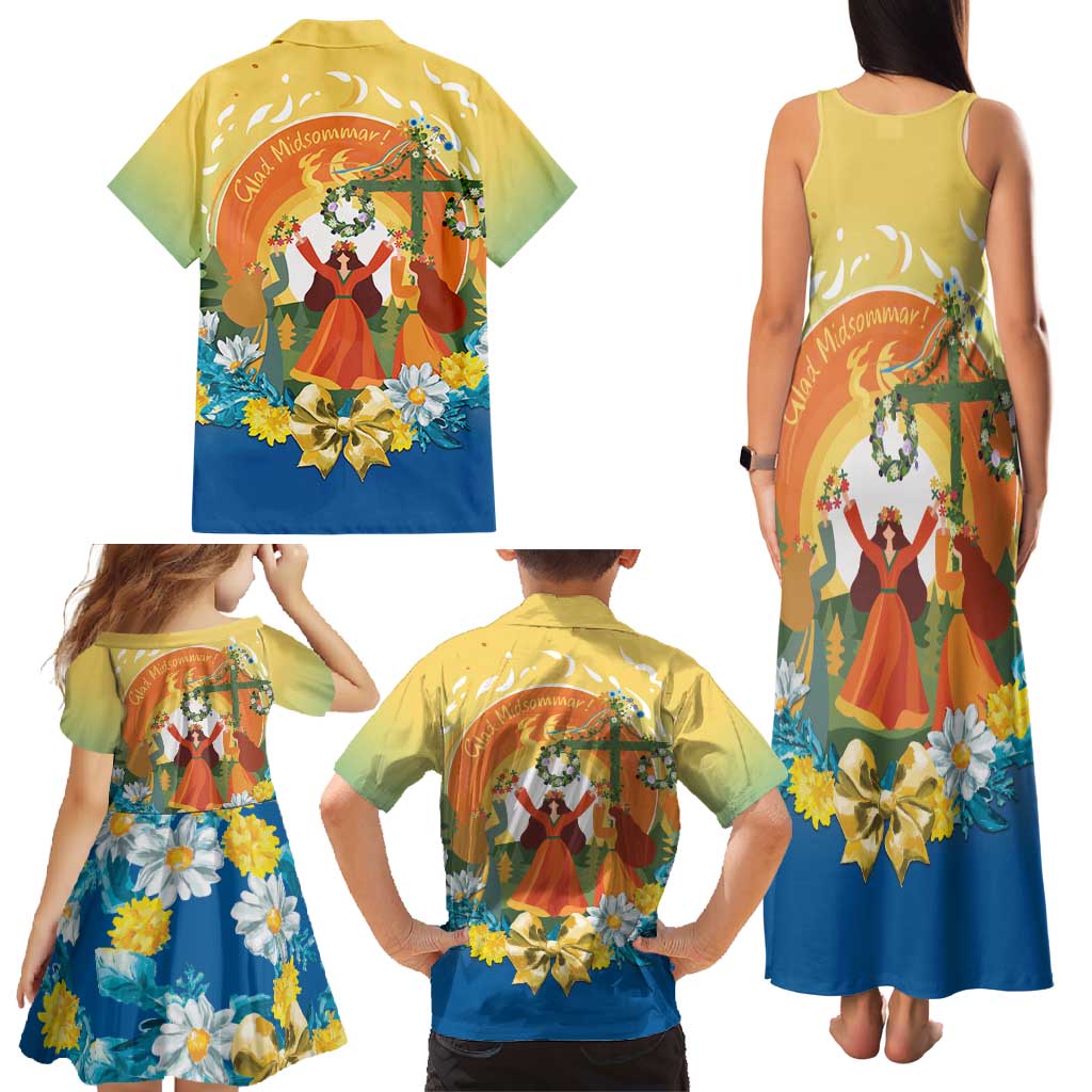 Sverige Glad Midsommar Family Matching Tank Maxi Dress and Hawaiian Shirt Majstang Dancing