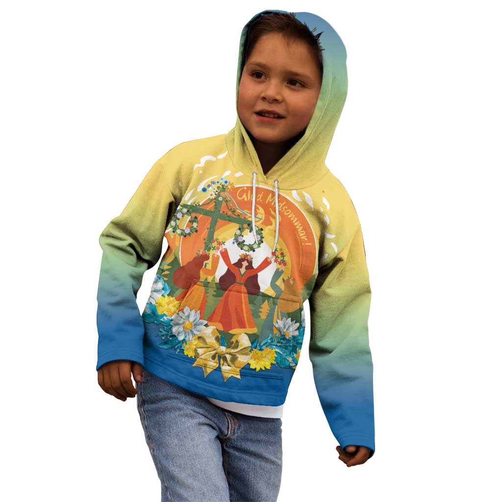 Sverige Glad Midsommar Kid Hoodie Majstang Dancing