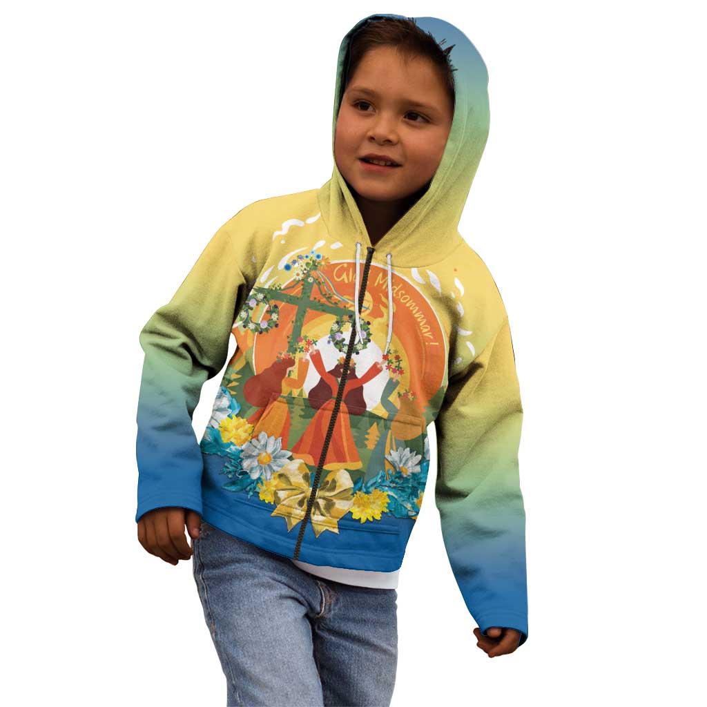 Sverige Glad Midsommar Kid Hoodie Majstang Dancing