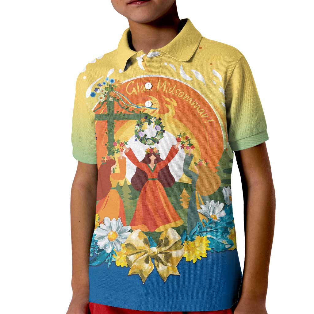 Sverige Glad Midsommar Kid Polo Shirt Majstang Dancing