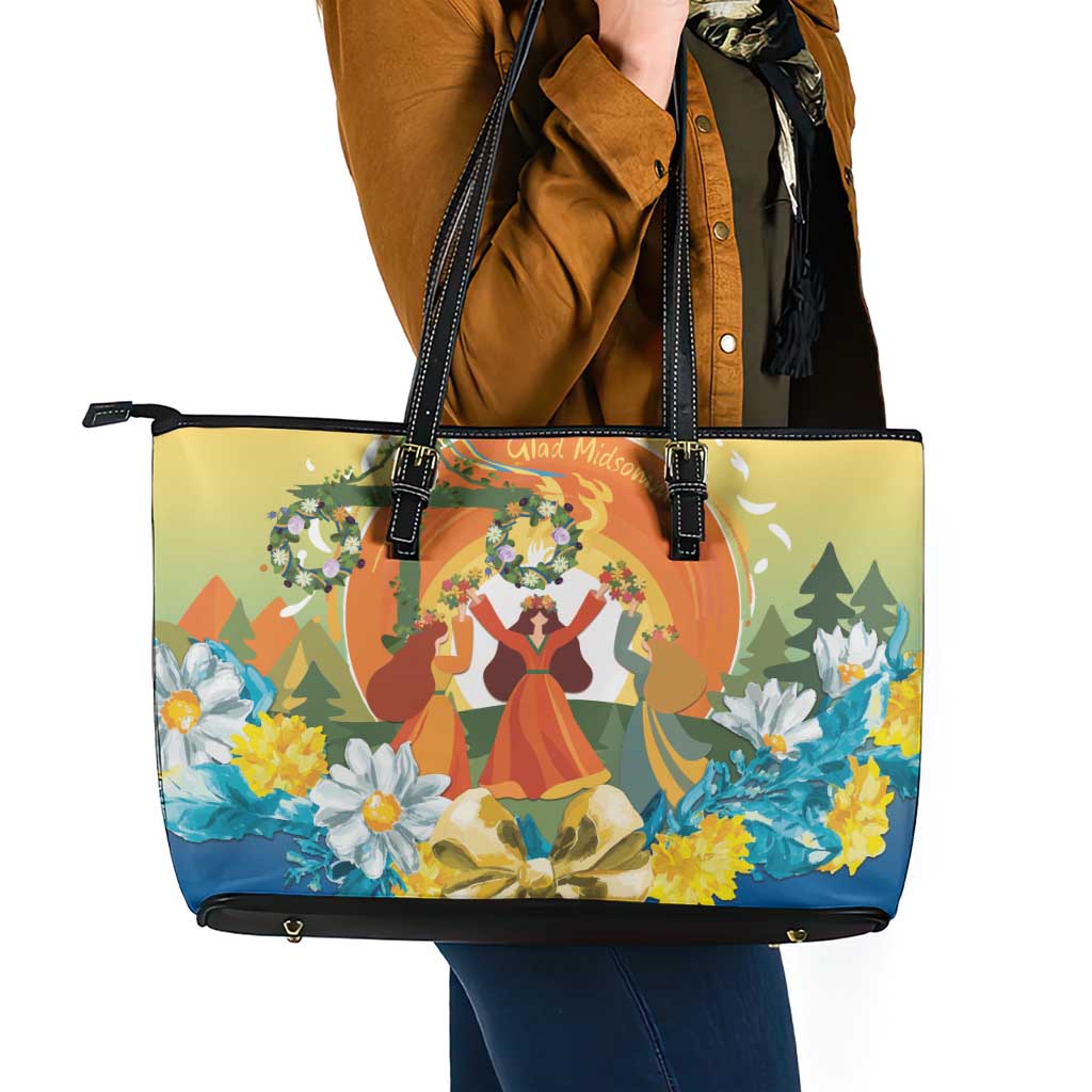 Sverige Glad Midsommar Leather Tote Bag Majstang Dancing