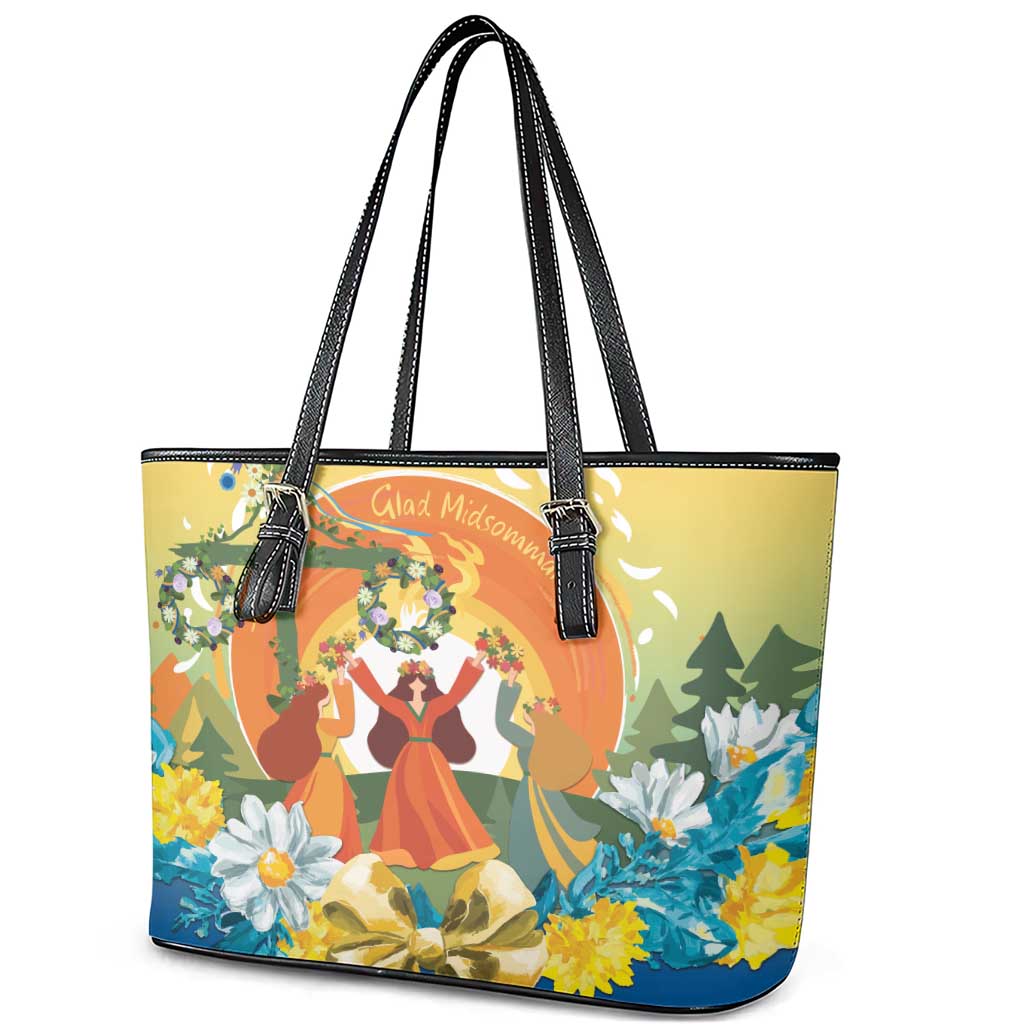Sverige Glad Midsommar Leather Tote Bag Majstang Dancing