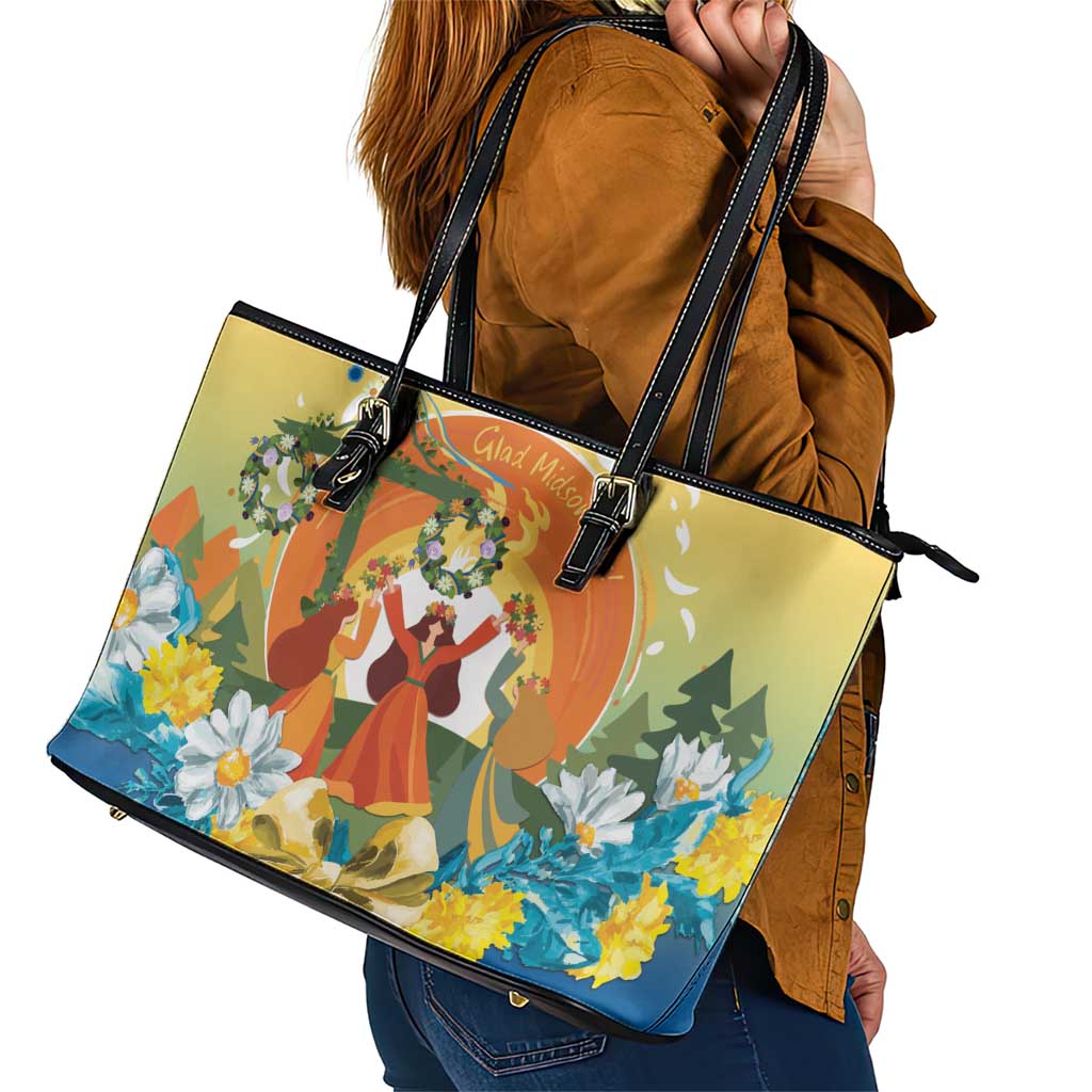 Sverige Glad Midsommar Leather Tote Bag Majstang Dancing