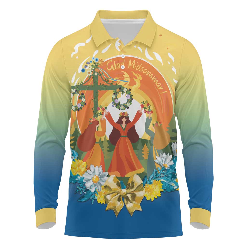 Sverige Glad Midsommar Long Sleeve Polo Shirt Majstang Dancing