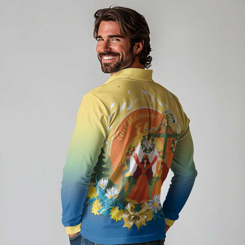 Sverige Glad Midsommar Long Sleeve Polo Shirt Majstang Dancing