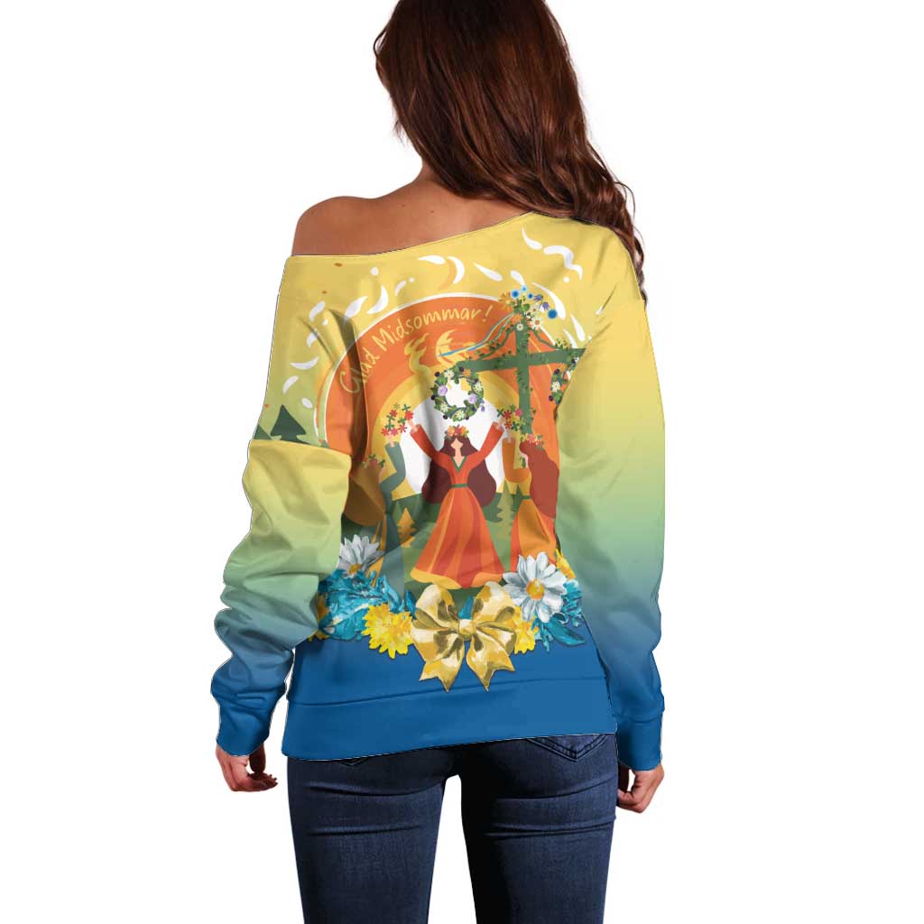 Sverige Glad Midsommar Off Shoulder Sweater Majstang Dancing