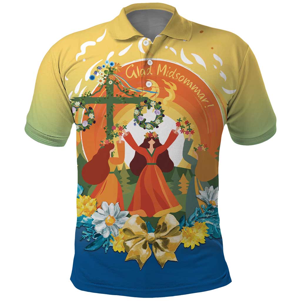 Sverige Glad Midsommar Polo Shirt Majstang Dancing