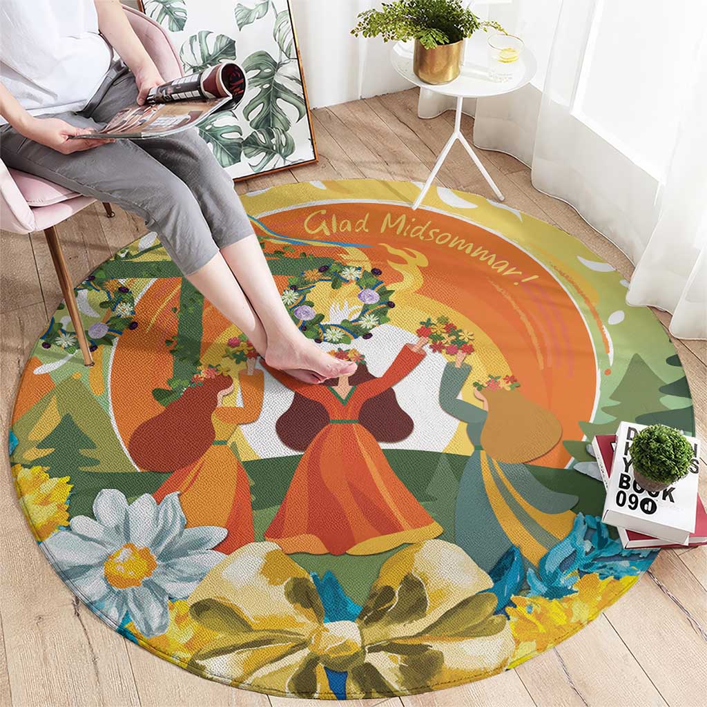 Sverige Glad Midsommar Round Carpet Majstang Dancing