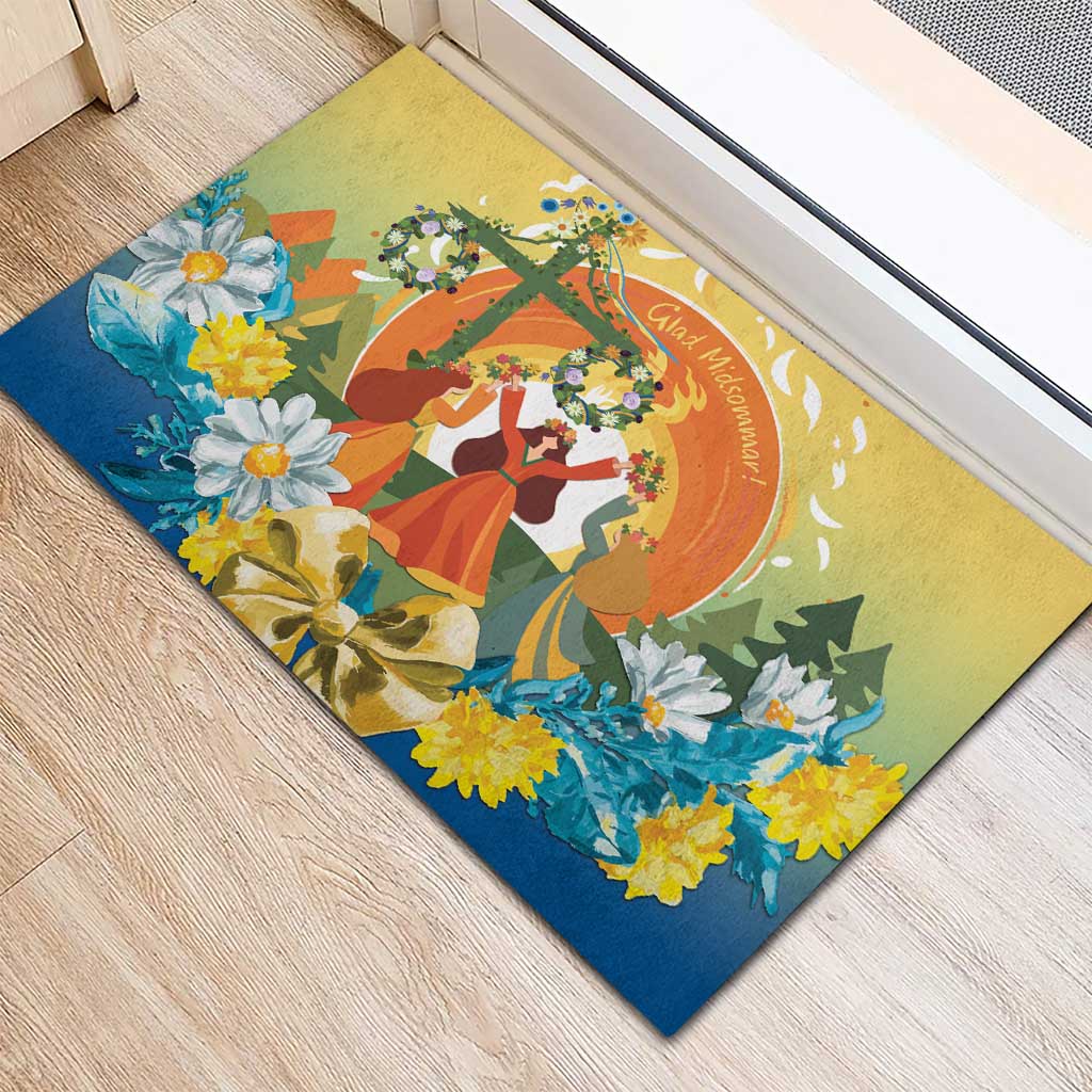 Sverige Glad Midsommar Rubber Doormat Majstang Dancing