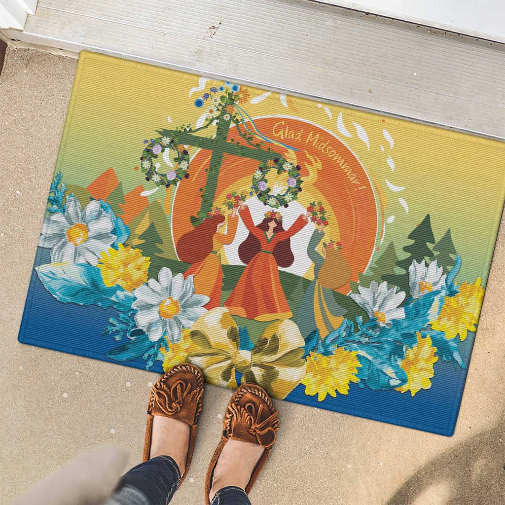Sverige Glad Midsommar Rubber Doormat Majstang Dancing