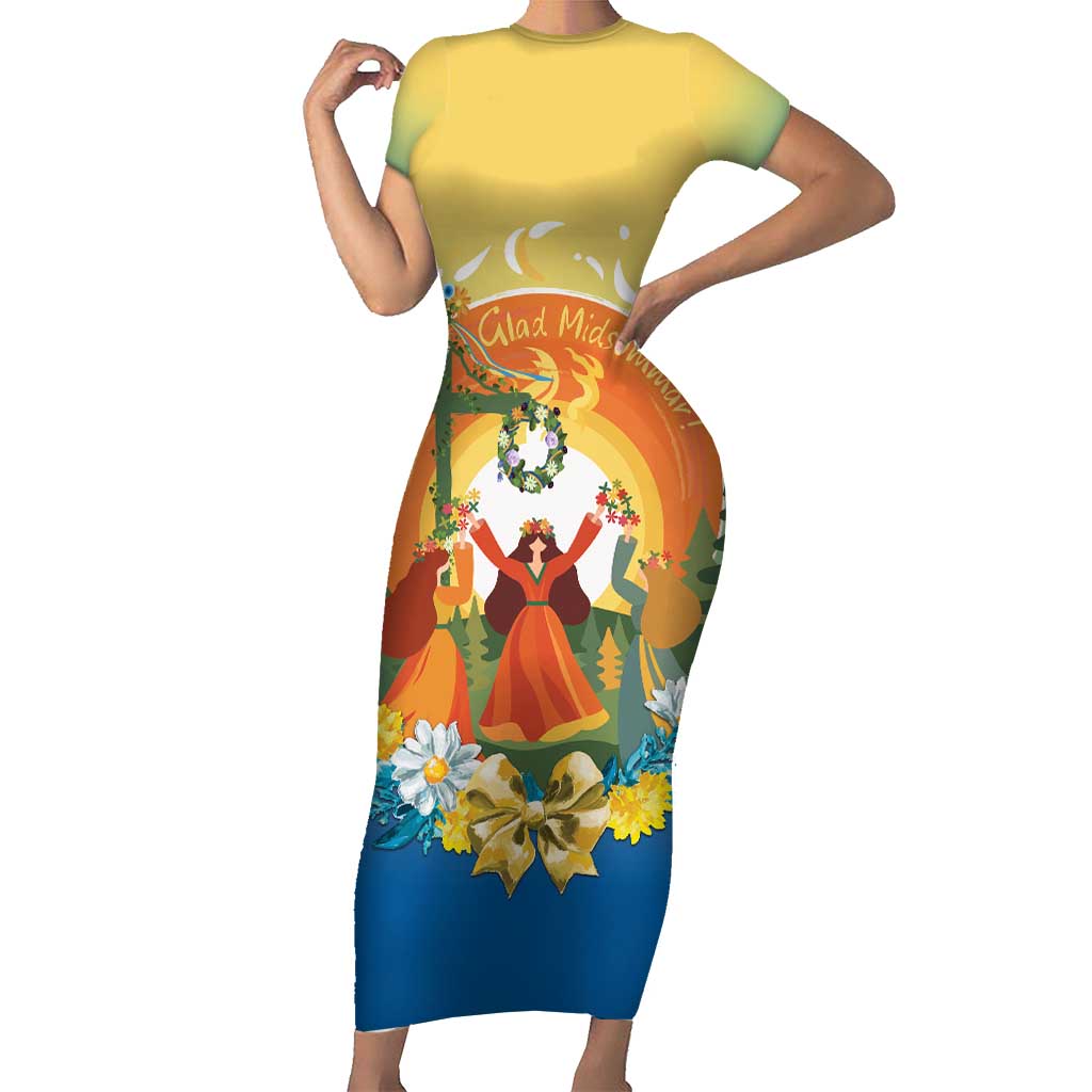 Sverige Glad Midsommar Short Sleeve Bodycon Dress Majstang Dancing