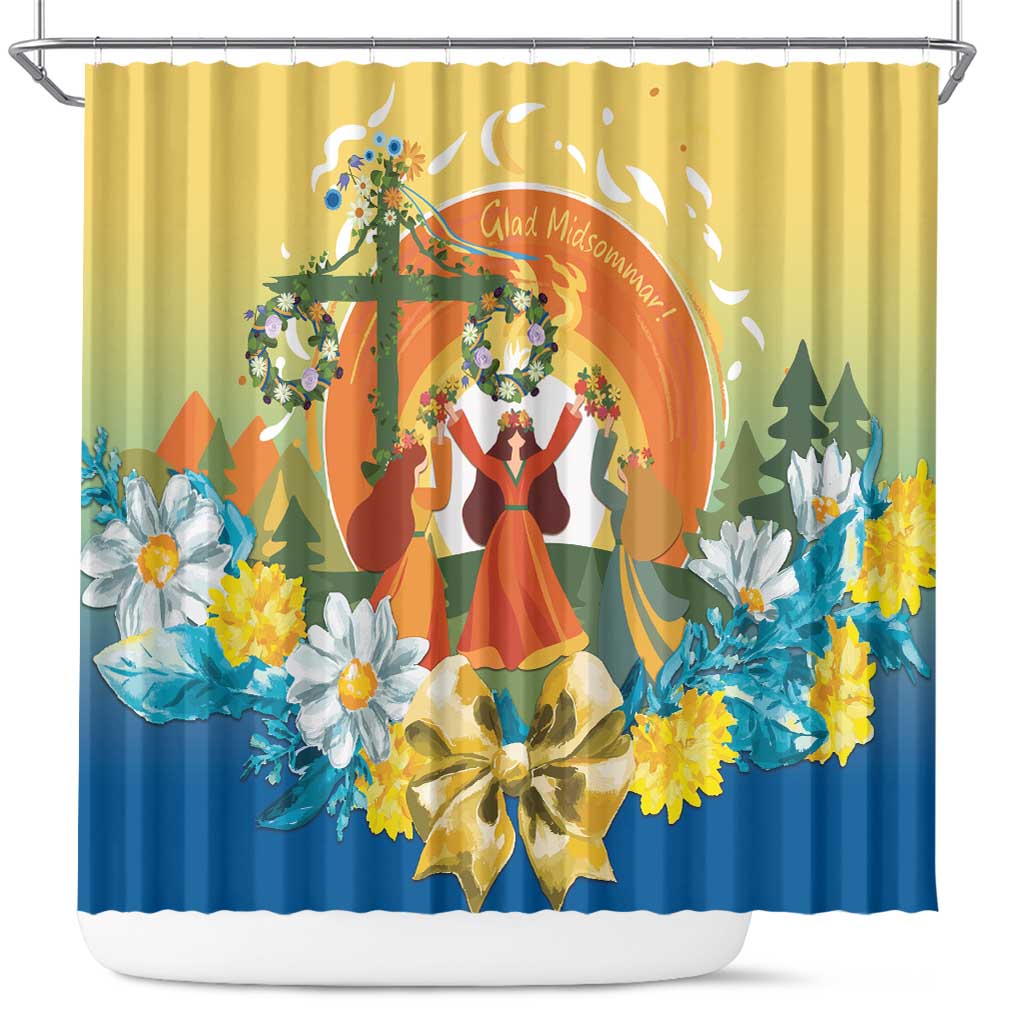 Sverige Glad Midsommar Shower Curtain Majstang Dancing