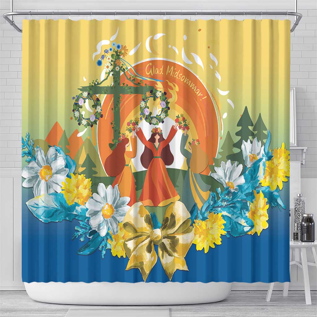 Sverige Glad Midsommar Shower Curtain Majstang Dancing