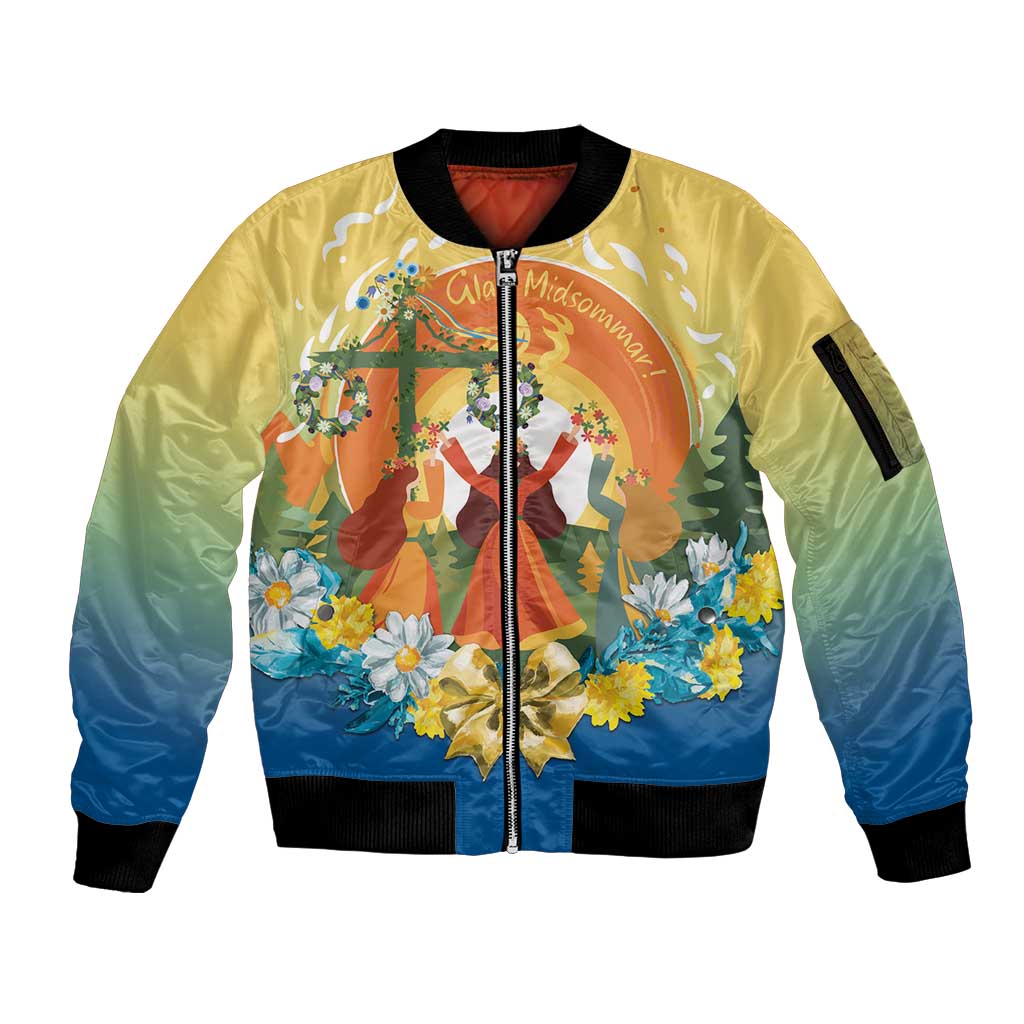 Sverige Glad Midsommar Sleeve Zip Bomber Jacket Majstang Dancing