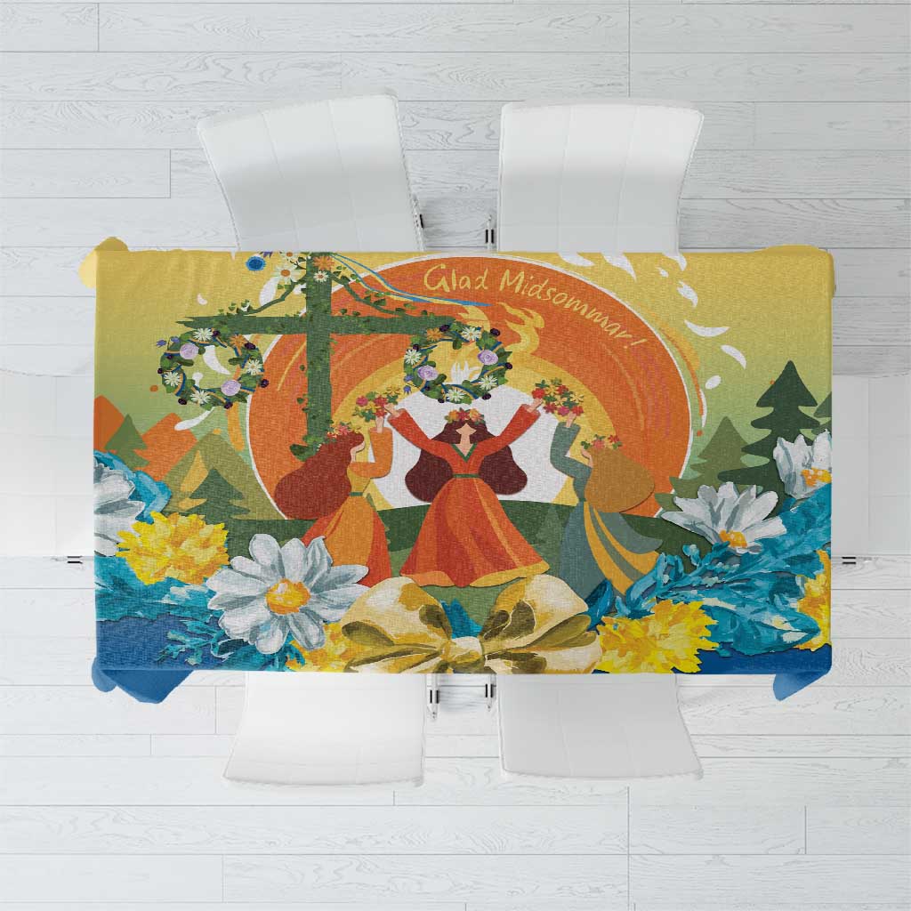 Sverige Glad Midsommar Tablecloth Majstang Dancing