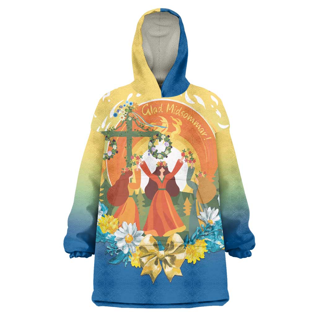 Sverige Glad Midsommar Wearable Blanket Hoodie Majstang Dancing