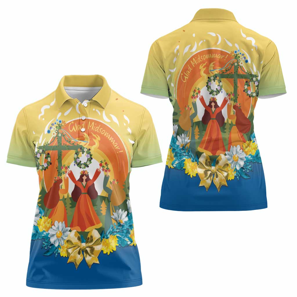 Sverige Glad Midsommar Women Polo Shirt Majstang Dancing