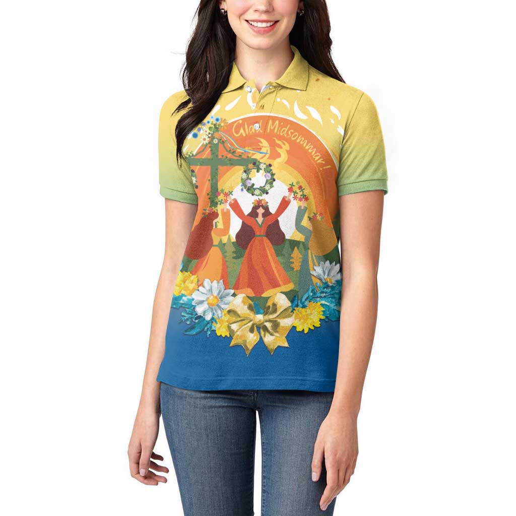 Sverige Glad Midsommar Women Polo Shirt Majstang Dancing