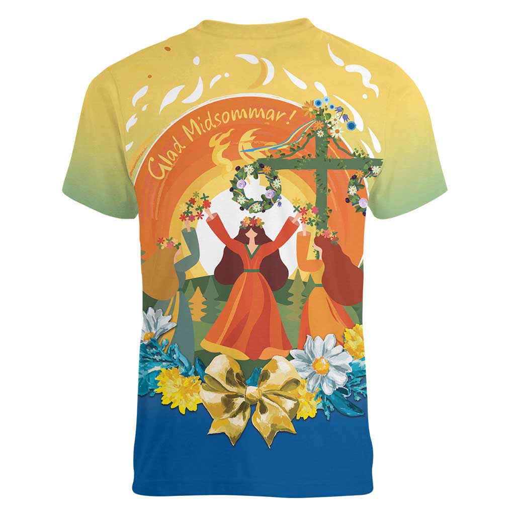 Sverige Glad Midsommar Women V-Neck T-Shirt Majstang Dancing