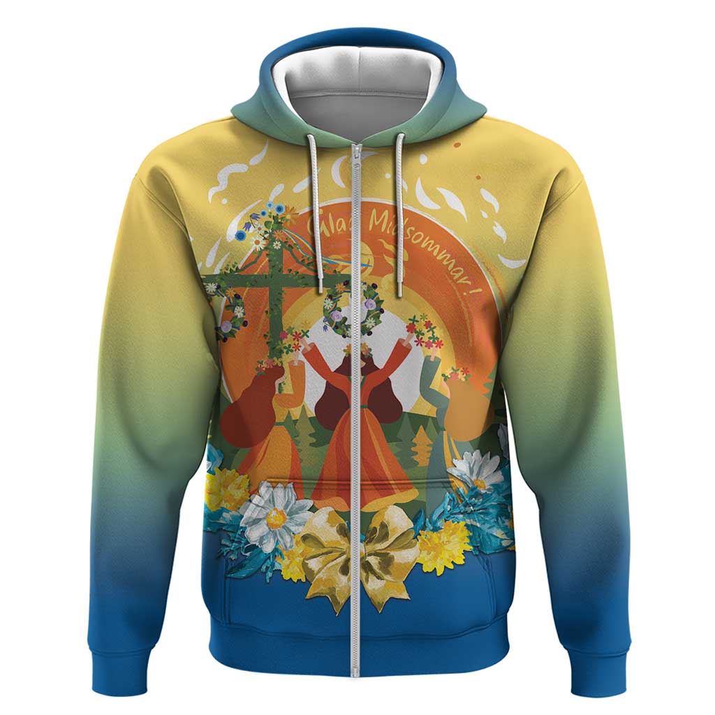 Sverige Glad Midsommar Zip Hoodie Majstang Dancing