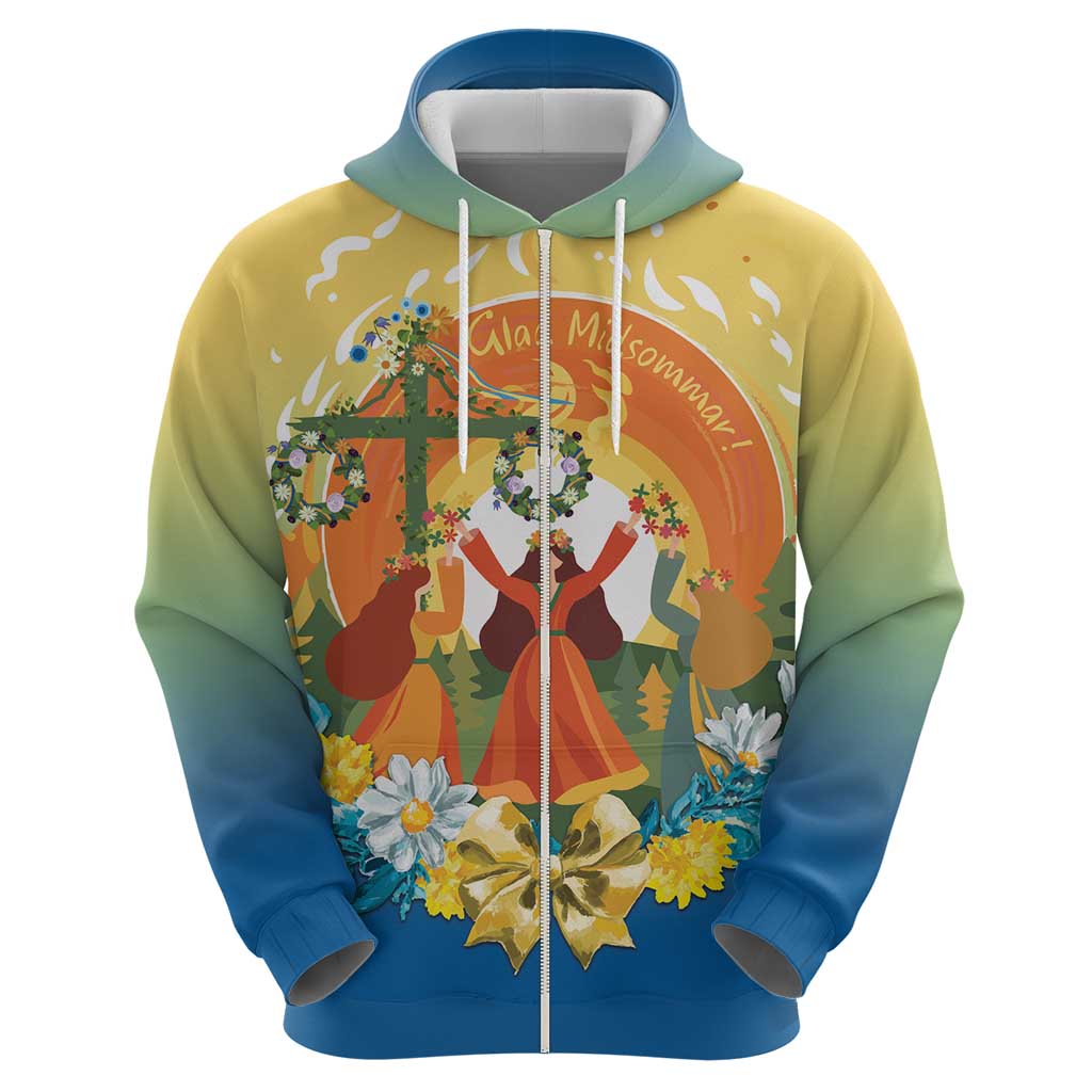Sverige Glad Midsommar Zip Hoodie Majstang Dancing