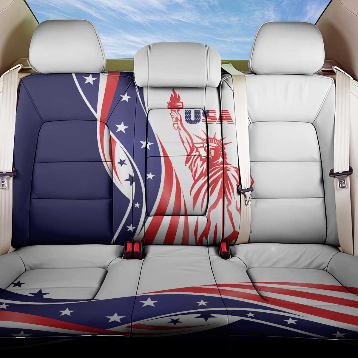 Fourth Of July USA Back Car Seat Cover American Dream - Statue Of Liberty