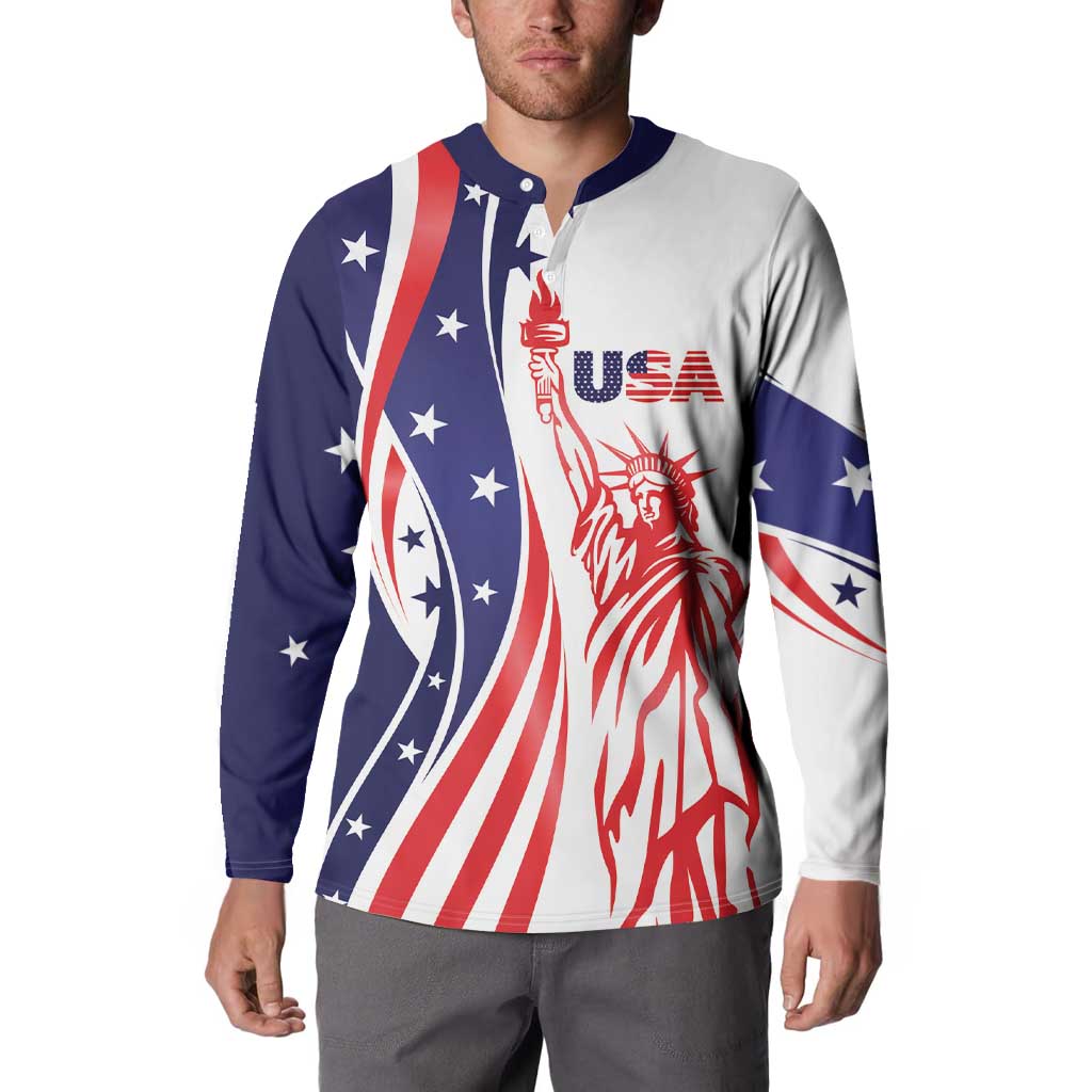 Fourth Of July USA Button Sweatshirt American Dream - Statue Of Liberty