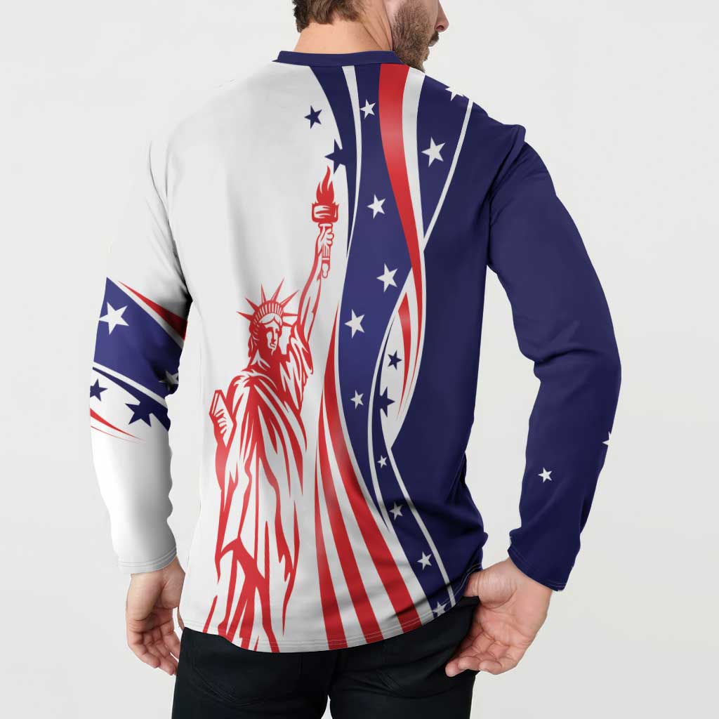 Fourth Of July USA Button Sweatshirt American Dream - Statue Of Liberty
