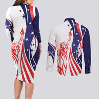 Fourth Of July USA Couples Matching Long Sleeve Bodycon Dress and Long Sleeve Button Shirt American Dream - Statue Of Liberty