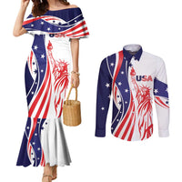 Fourth Of July USA Couples Matching Mermaid Dress and Long Sleeve Button Shirt American Dream - Statue Of Liberty